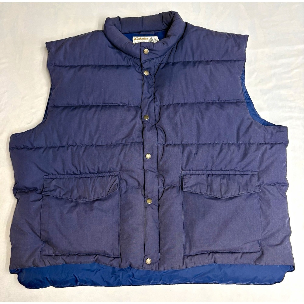 Vintage 90's Cabela's Goose Down Puffer Vest Men's XXXL Blue/Navy Snap Pockets